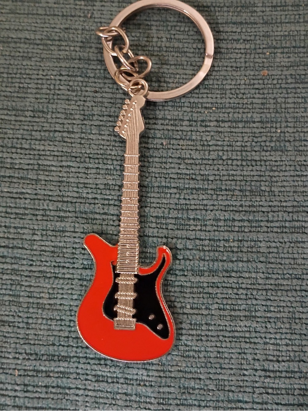 Orange Guitar Keychain with Black Pickguard - Unbranded Metal Charm